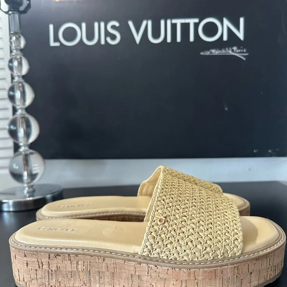 🆕Calvin Klein ARZELIA Natural Woven Cork Platform Sandals